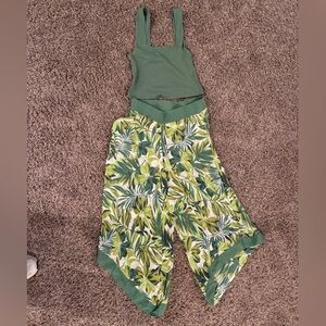 Adore Me  lounge set. Olive Ribbed Top and cropped palazzo pants